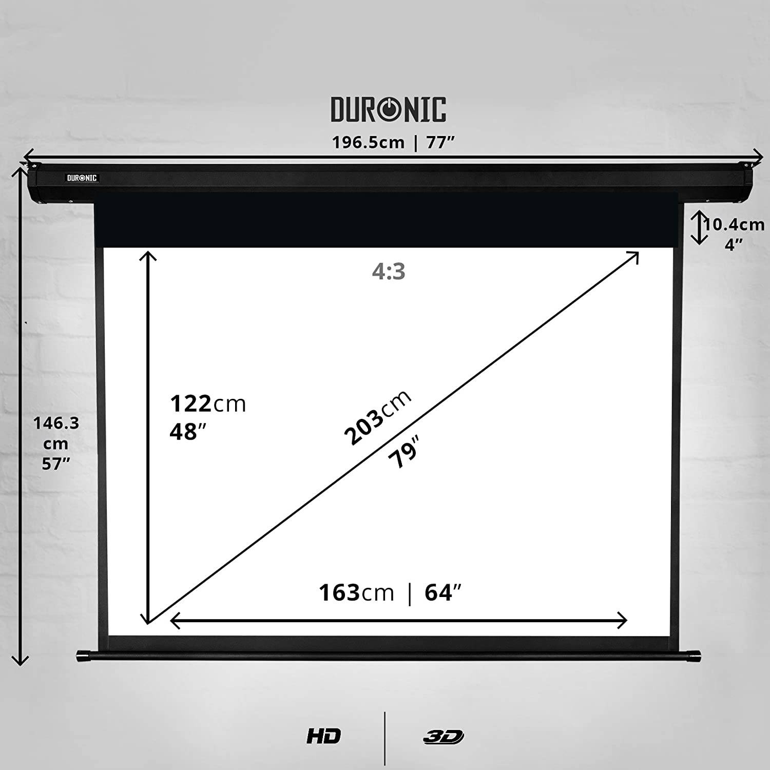 Duronic EPS80 Leinwand - 16:9 Beamer Screen - 163 x 122cm - 79 Zoll - Motorisierte Projektorleinwand - Wand und Decke