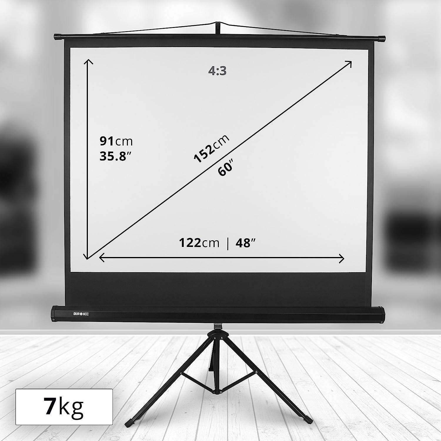 Duronic TPS60 Leinwand - 4:3 Beamer Screen - 122 x 91cm - 60 Zoll - Tragbare und leichte Stativleinwand - 4K Full HD 3D