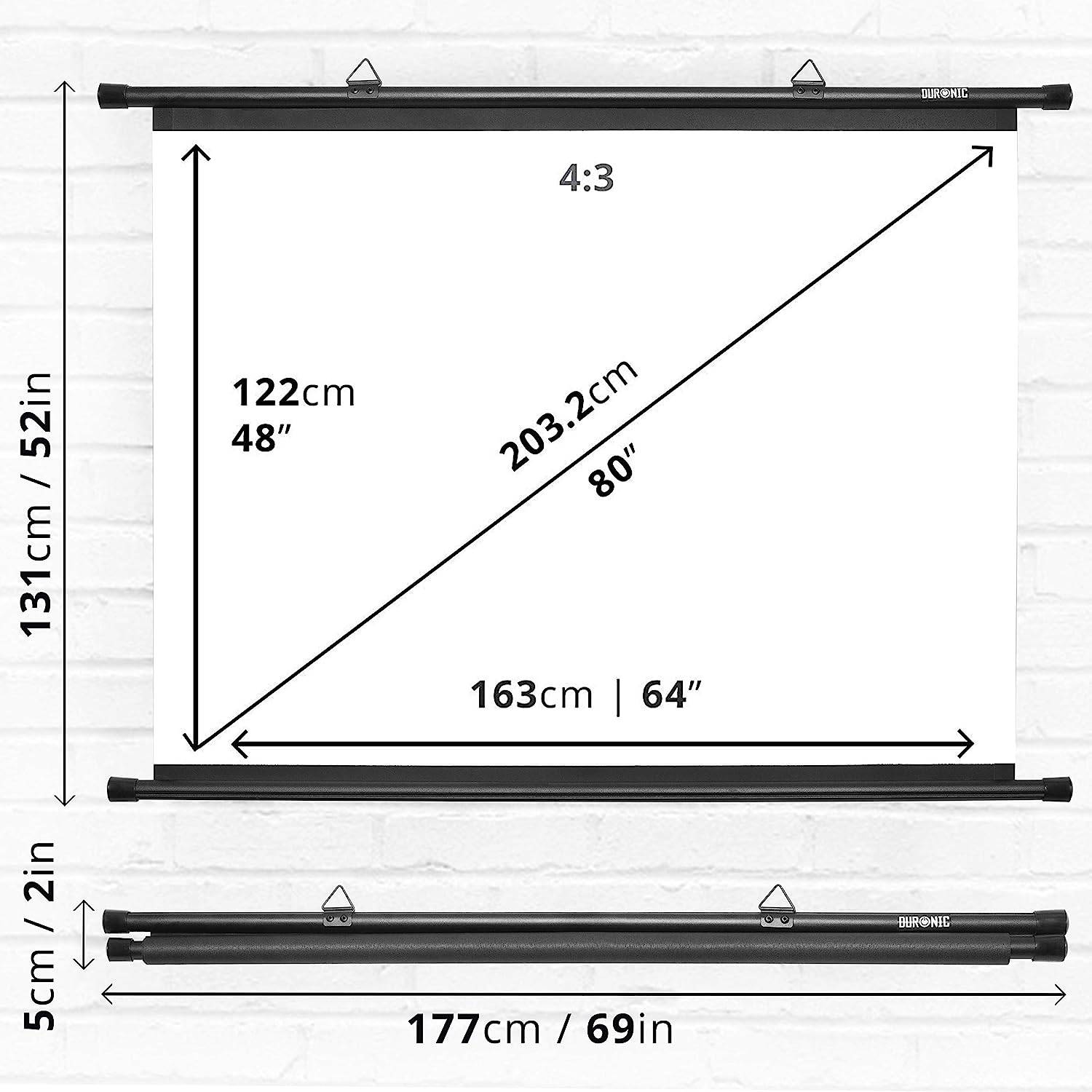 Duronic BPS80 Leinwand - 4:3 Beamer Screen - 163 x 122cm - 80 Zoll - Projektorleinwand zum Aufhängen - 4K, Full HD, 3D