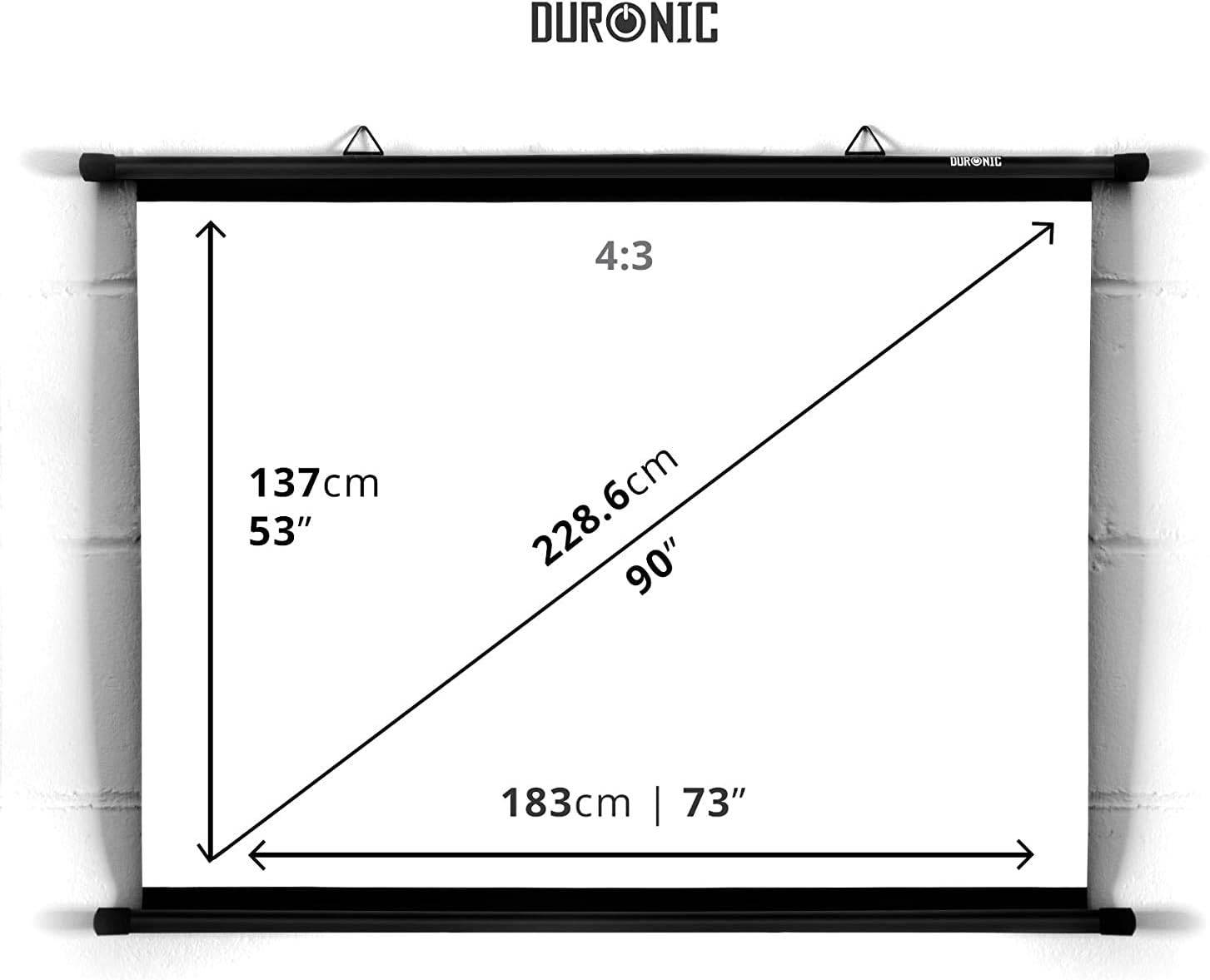 Duronic BPS90 Leinwand - 4:3 Beamer Screen - 183 x 137cm - 90 Zoll - Projektorleinwand zum Aufhängen - 4K, Full HD, 3D