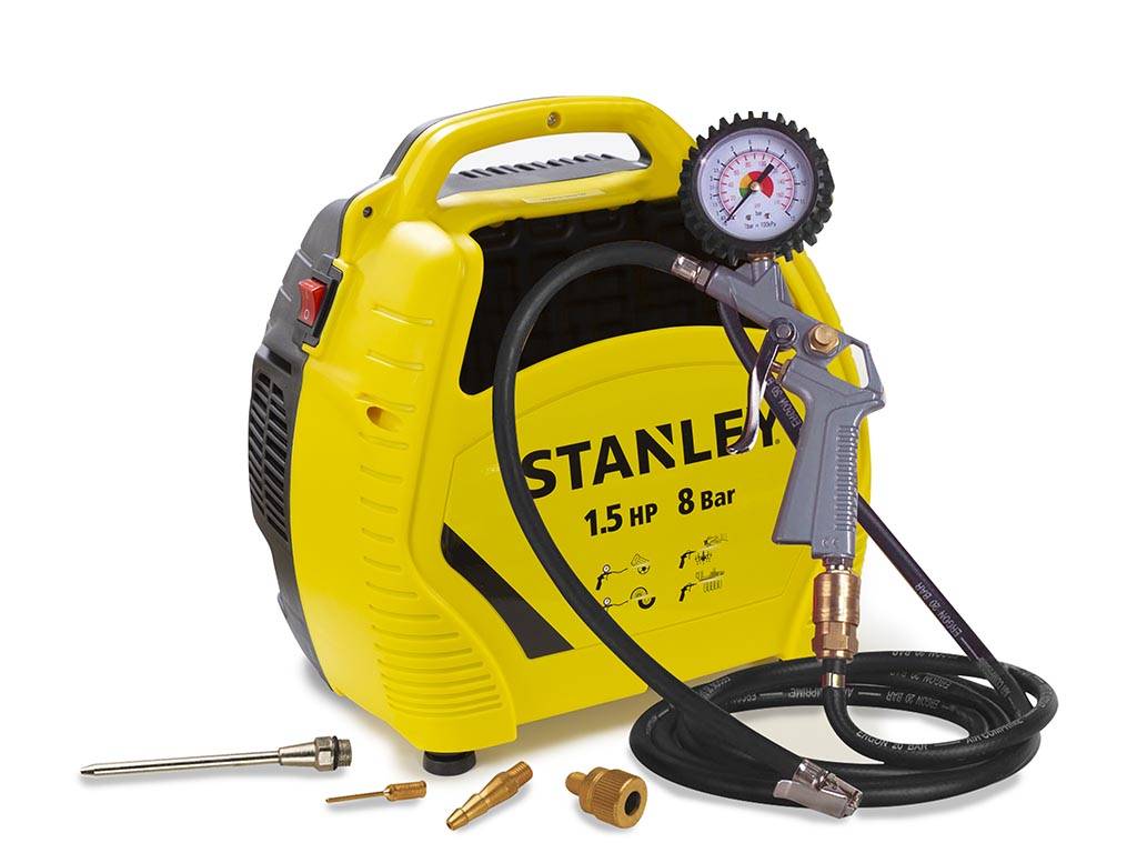 Stanley Kompressor Ölfrei Kompakt - 1.5 hp / 8 bar ohne Tank, mit 6 teiligem Zubehörset