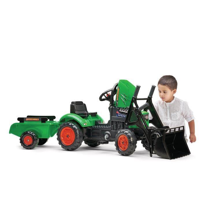 FALK - Grünes Kompressorpedal mit Motorhaube und Anhänger