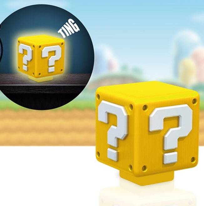 Super Mario Nachttischlampe mit Sound Fragezeichen-Block 8 cm Neu & OVP