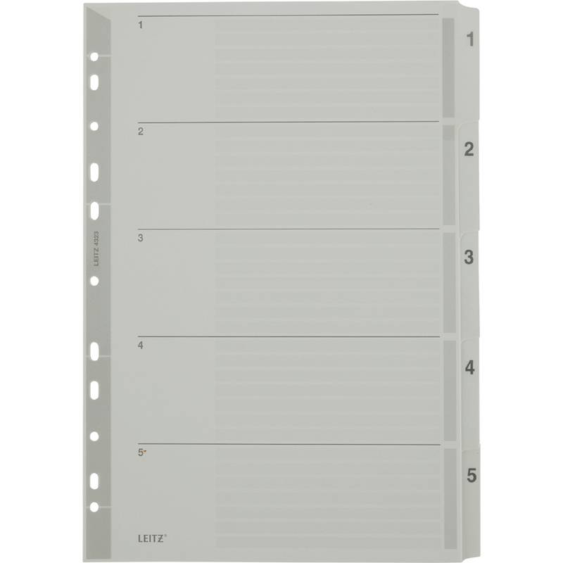 LEITZ Mylarkarton-Register, Zahlen, A4, 1-5, 5-teilig, grau
