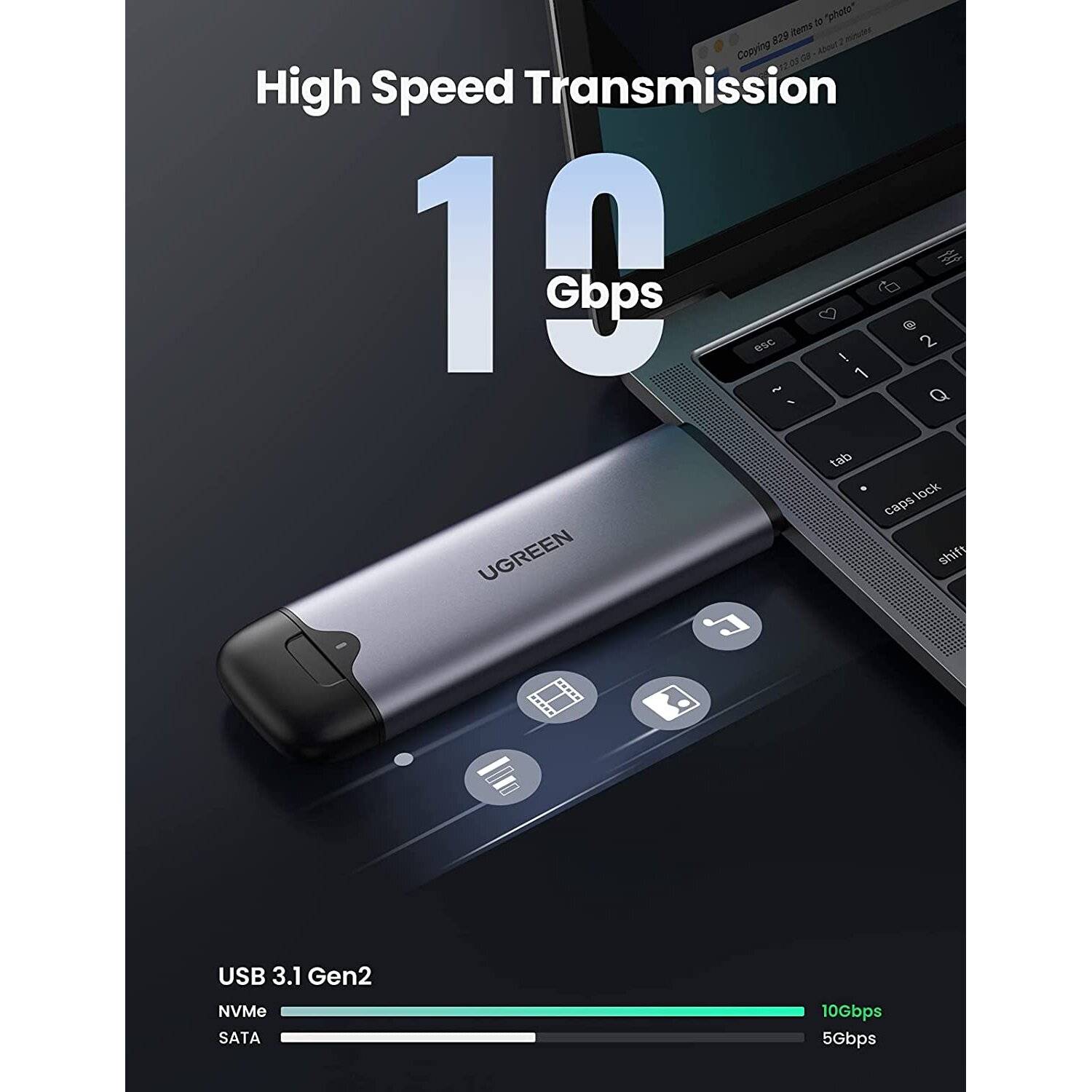 UGREEN M.2 NVMe Gehäuse USB A und USB C 3.1 Gen2 10Gbps M.2 NVMe Gehäuse