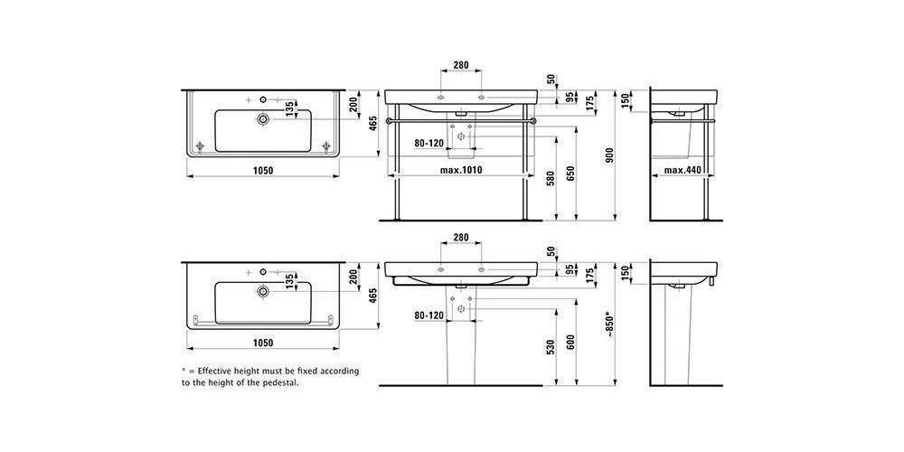 LAUFEN Waschtisch PRO S 1050x460mm m ÜL 1 HL-Ausf. weiß