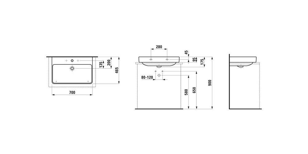LAUFEN Aufsatzwaschtisch PRO S 700x465mm m ÜL 1 HL-Ausf. weiß