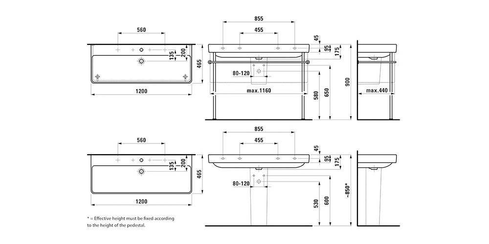 LAUFEN Waschtisch PRO S 1200x460mm m ÜL j 1 HL re und links weiß