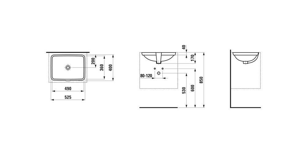 LAUFEN Einbauwaschtisch PRO A 490x360mm m Überlauf ohne Hahnloch weiß