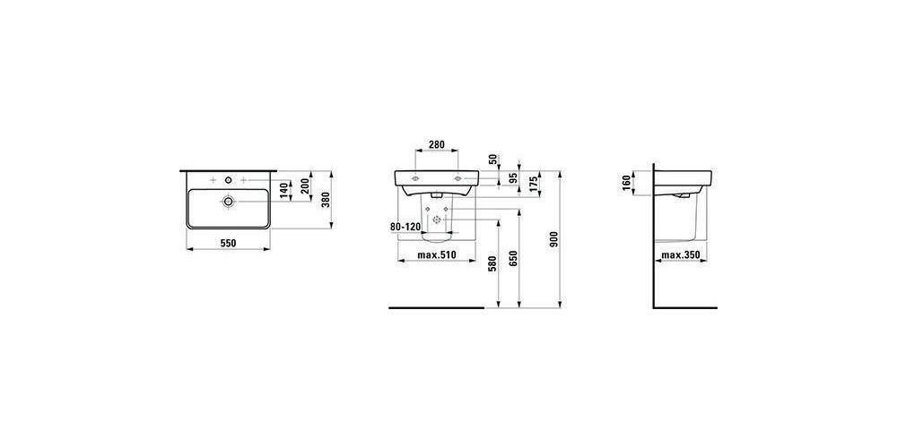 LAUFEN Waschtisch PRO S COMPACT 550x380mm mit Überlauf, 1 Hahnloch