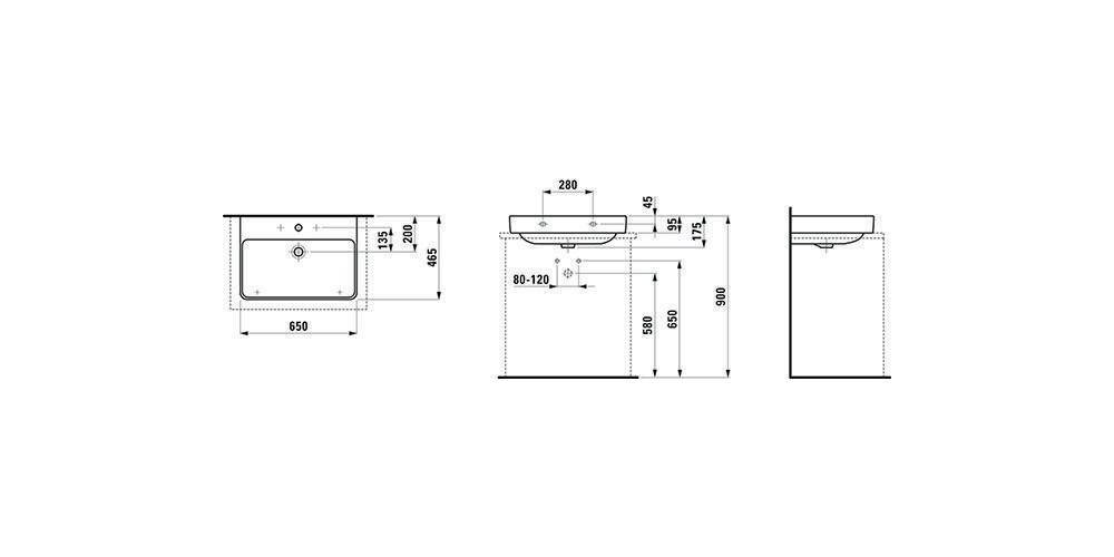 LAUFEN Aufsatzwaschtisch PRO S 650x465mm m ÜL 1 HL-Ausf. weiß