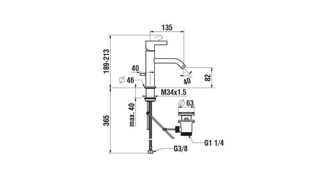LAUFEN Einhand-Waschtischmischer KARTELL Ausladung 135mm ohne