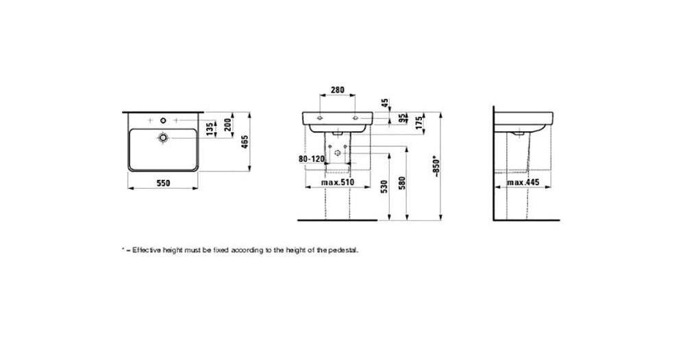 LAUFEN Waschtisch PRO S Spezialausf o ÜL 1 HL-Ausf. 550x465mm we