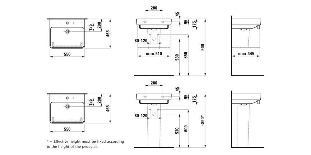 LAUFEN Waschtisch PRO S Spezialausf o ÜL 1 HL-Ausf. 550x465mm we