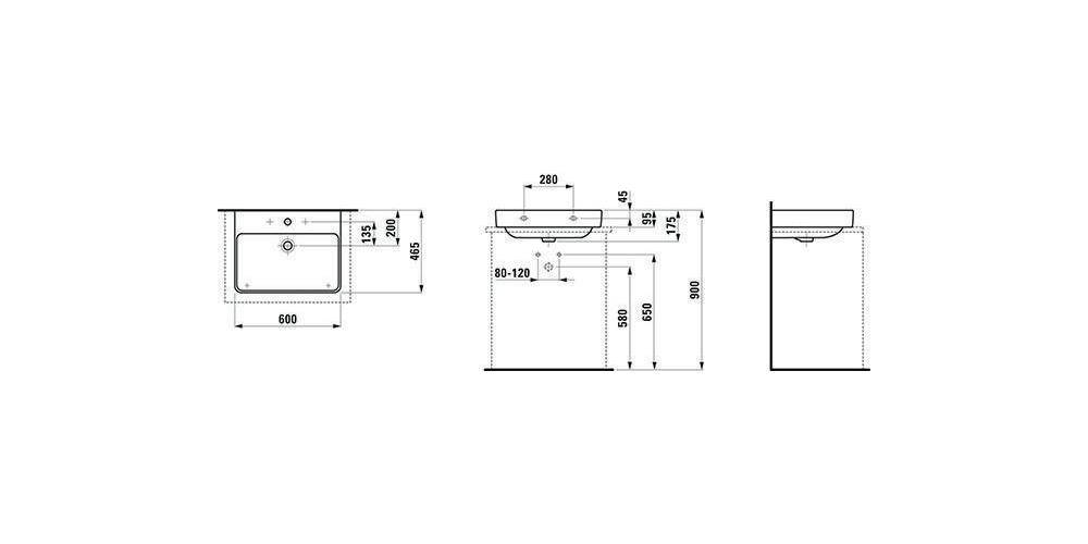 LAUFEN Aufsatzwaschtisch PRO S 600x465mm mit Überlauf, 1 Hahnloch weiß