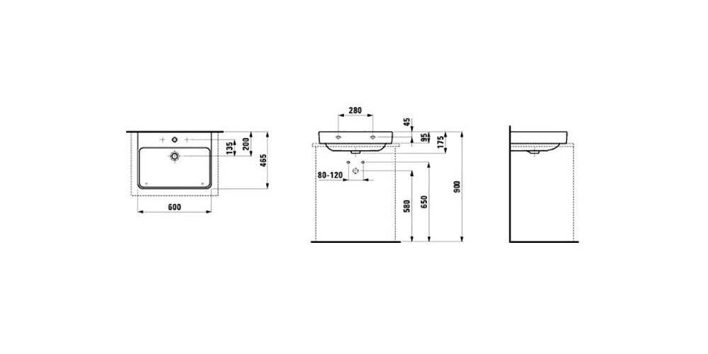 LAUFEN Aufsatzwaschtisch PRO S 600x465mm mit Überlauf, 1 Hahnloch weiß