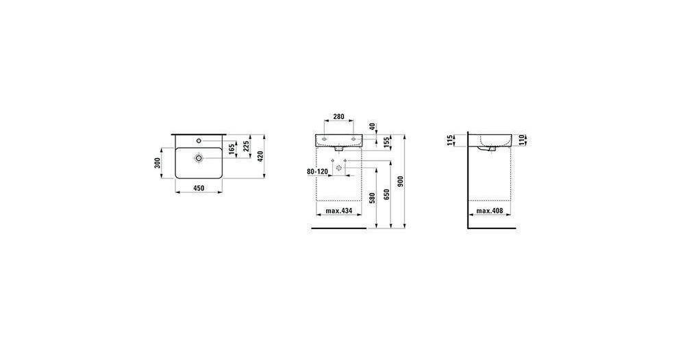 LAUFEN Handwaschbecken VAL 450x420mm m ÜL 1 HL-Ausf. weiß