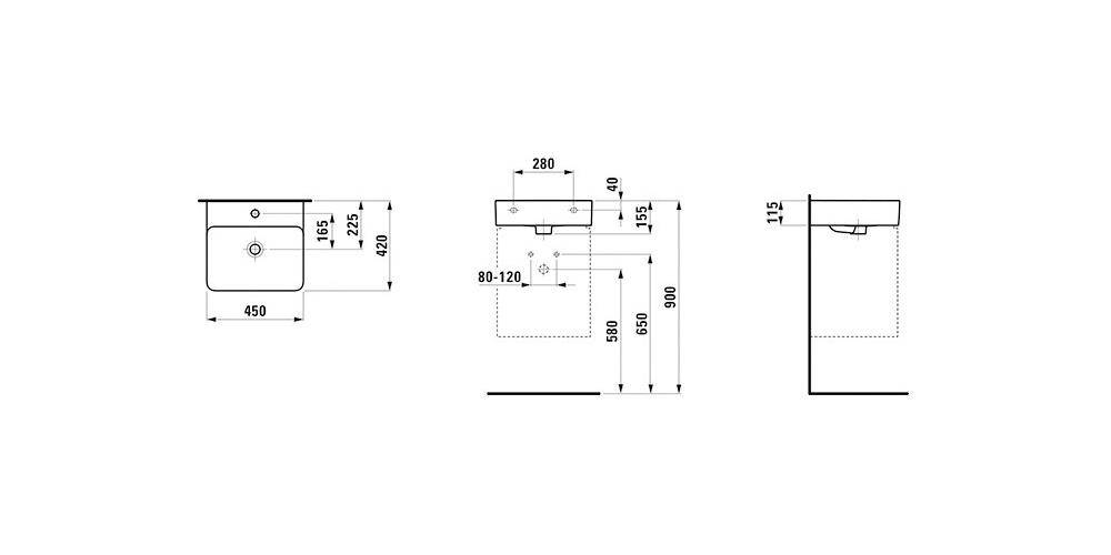 LAUFEN Handwaschbecken VAL 450x420mm m ÜL 1 HL-Ausf. weiß