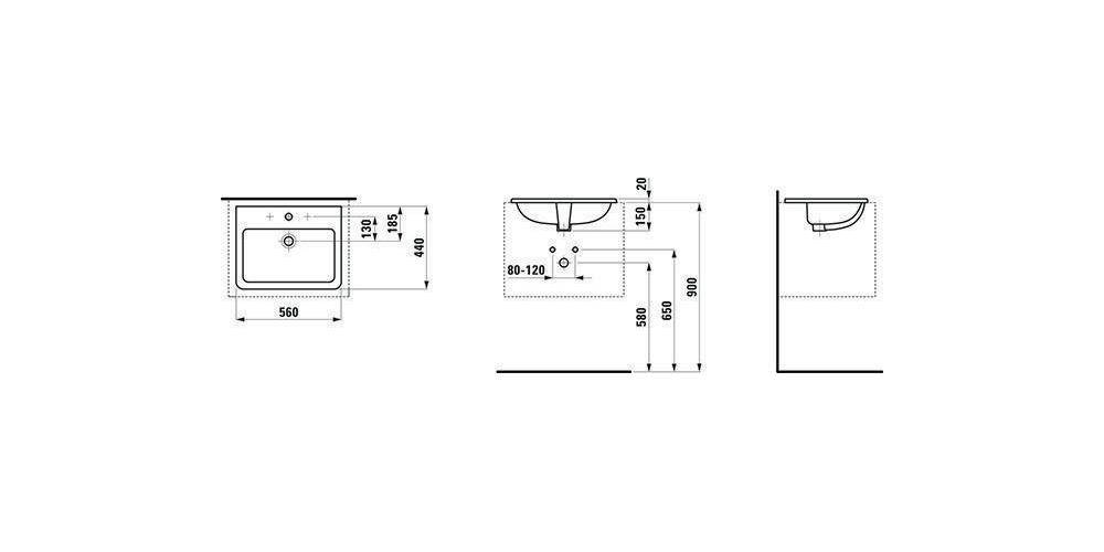 LAUFEN Einbauwaschtisch PRO S 560x440mm m ÜL 1 HL-Ausf. weiß