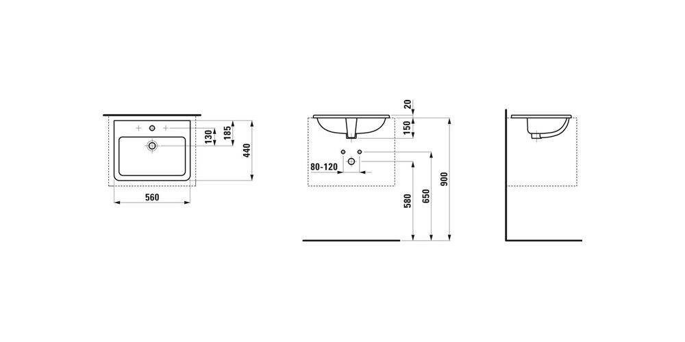 LAUFEN Einbauwaschtisch PRO S 560x440mm m ÜL 1 HL-Ausf. weiß