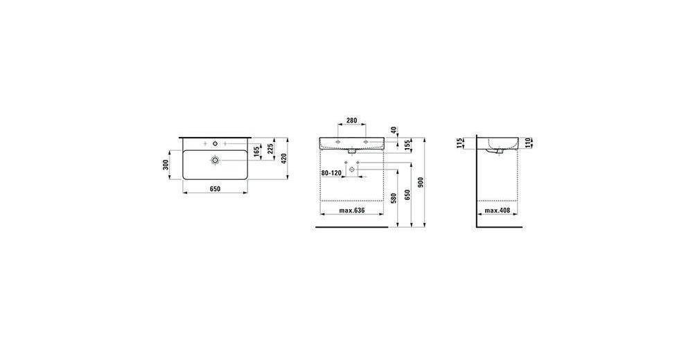 LAUFEN Waschtisch VAL 650x420mm m ÜL 1 HL-Ausf. weiß