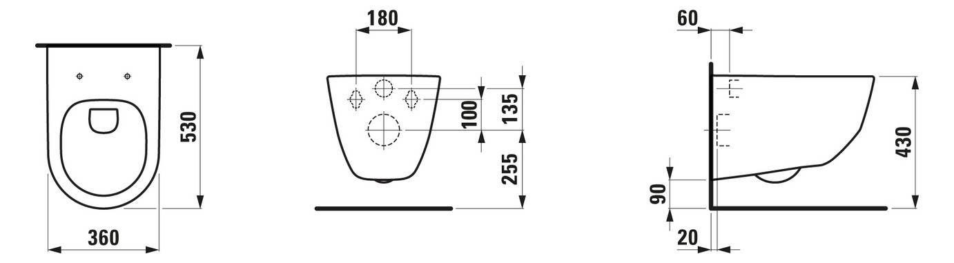 LAUFEN Wand-Tiefspül-WC PRO spülrandlos 360x530 mm, verdeckte Befestigung, weiß