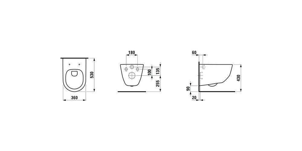 LAUFEN Wand-WC PRO spülrandlos, Tiefspüler, 360x530mm weiß