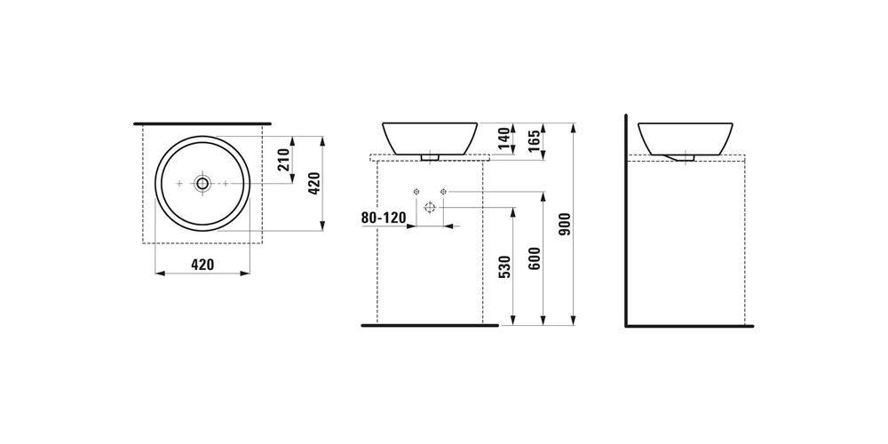 LAUFEN Waschtisch-Schale PRO B 420x420mm m Überlauf ohne Hahnloch weiß
