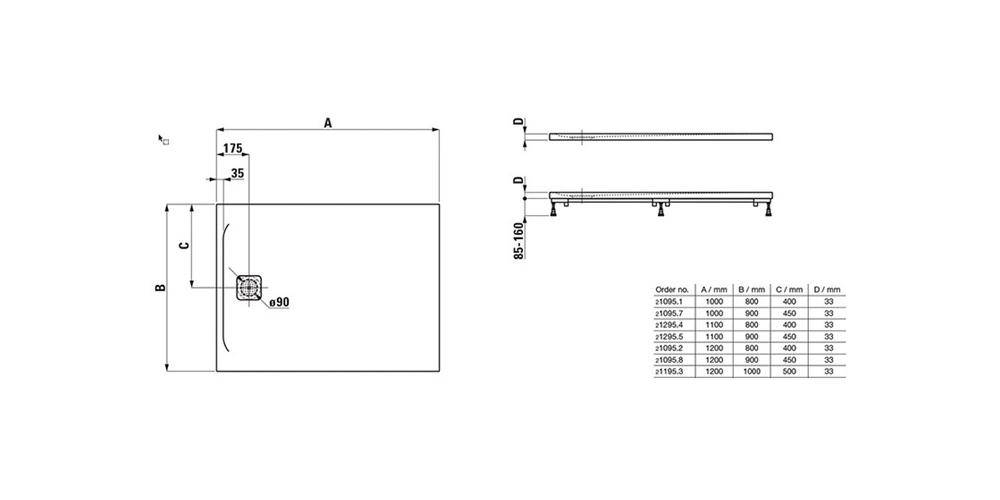 LAUFEN Duschwanne PRO re-e Abl seitl ku S 1200x1000x33mm we ma
