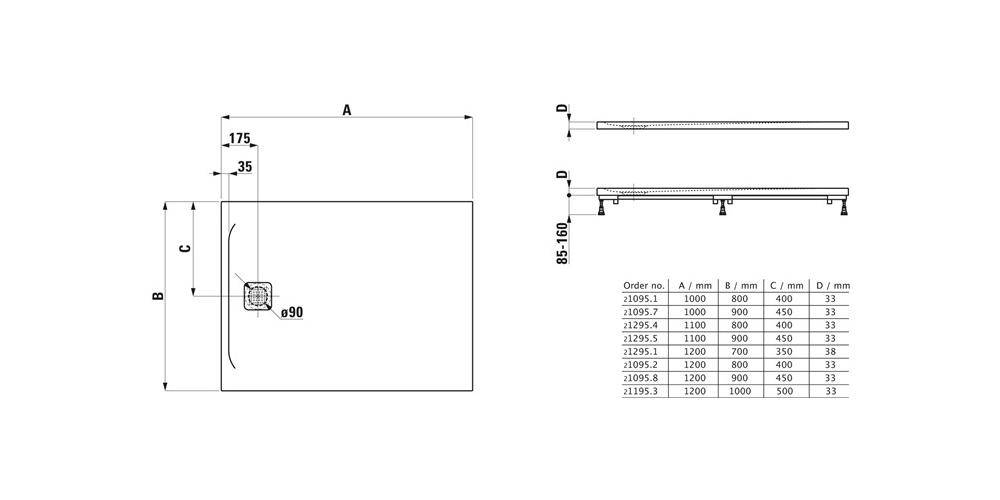 LAUFEN Duschwanne PRO re-e Abl seitl ku S 1200x1000x33mm we ma