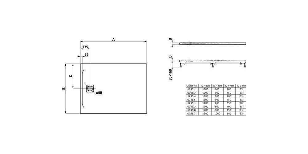 LAUFEN Duschwanne PRO re-e Abl seitl ku S 1200x900x33mm we ma