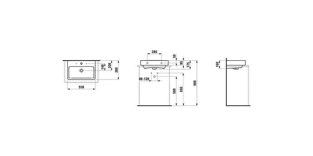 LAUFEN Aufsatzwaschtisch PRO S 550x380mm Komp. m ÜL 1 HL-Ausf. weiß