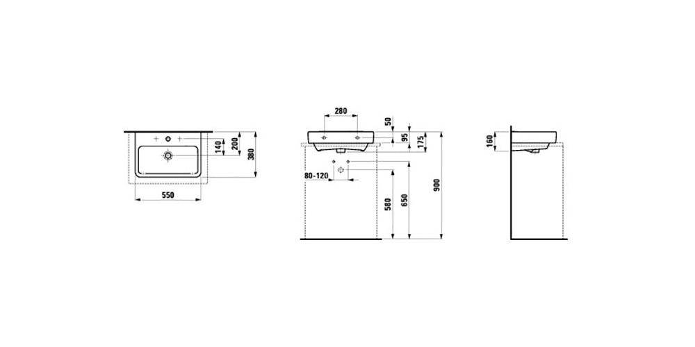 LAUFEN Aufsatzwaschtisch PRO S 550x380mm Komp. m ÜL 1 HL-Ausf. weiß