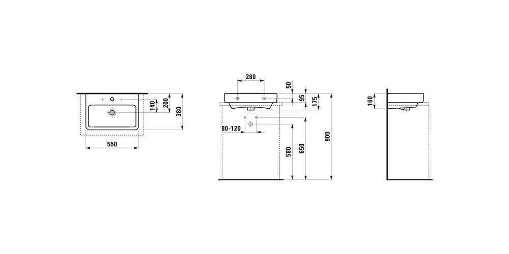 LAUFEN Aufsatzwaschtisch PRO S 550x380mm Komp. m ÜL 1 HL-Ausf. weiß