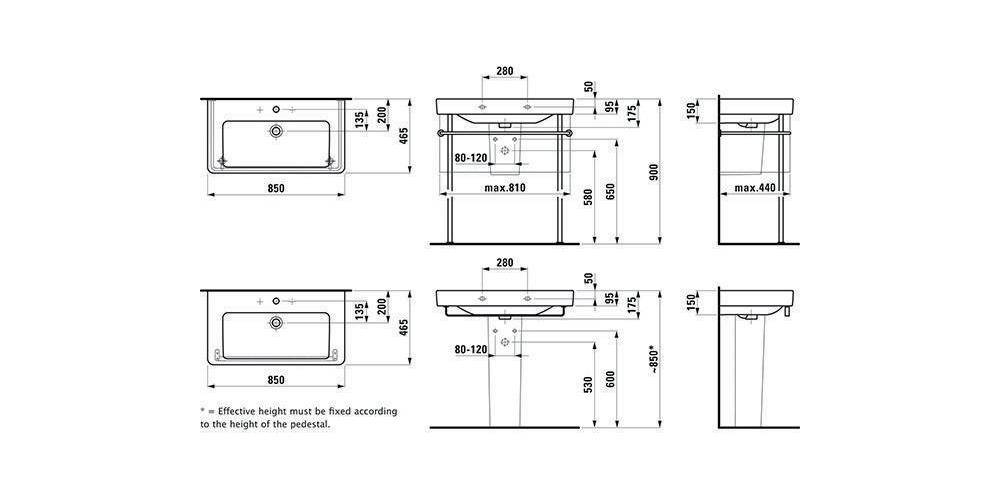 LAUFEN Waschtisch PRO S 850x460mm m ÜL 1 HL-Ausf. weiß
