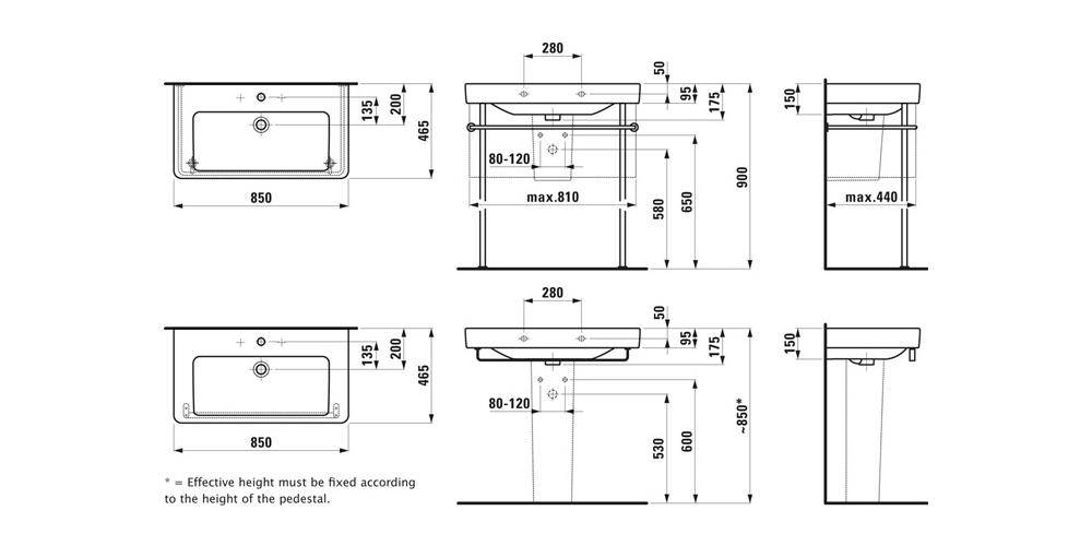 LAUFEN Waschtisch PRO S 850x460mm m ÜL 1 HL-Ausf. weiß