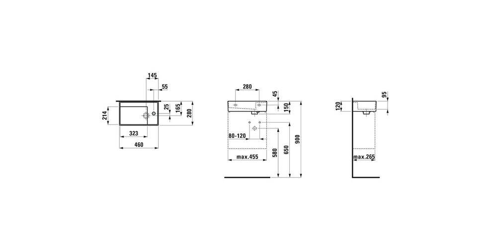 LAUFEN Handwaschbecken KARTELL 460x280mm Arm.bank re o ÜL 1 HL-Ausf.
