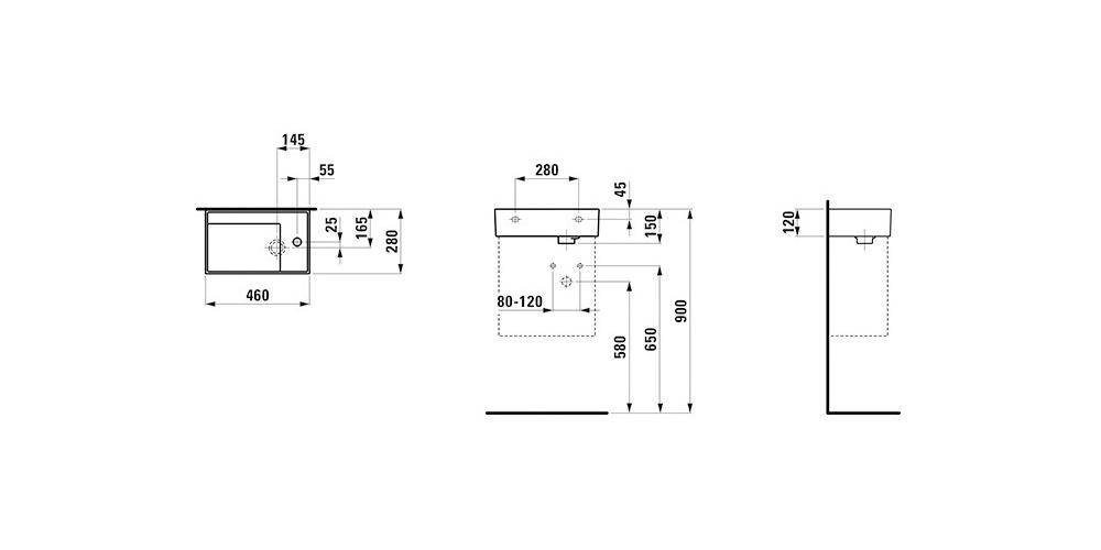 LAUFEN Handwaschbecken KARTELL 460x280mm Arm.bank re o ÜL 1 HL-Ausf.
