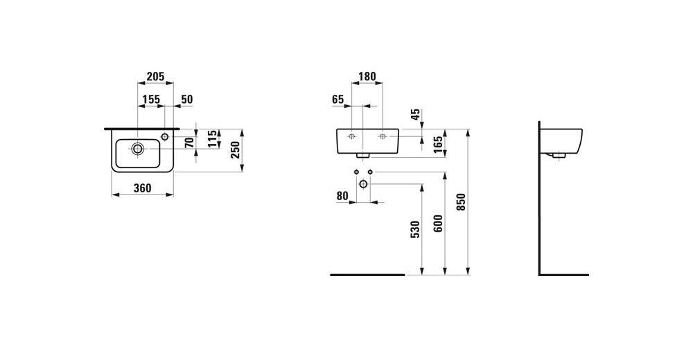 LAUFEN Handwaschbecken PRO A 360x250mm Hahnloch rechts weiß