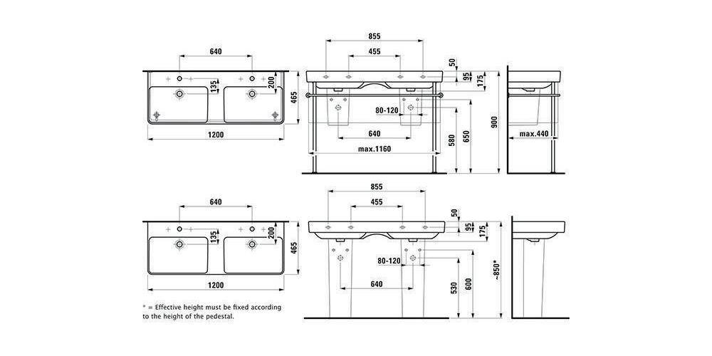 LAUFEN Doppelwaschtisch PRO S 1200x460mm m ÜL 1 HL-Ausf. weiß