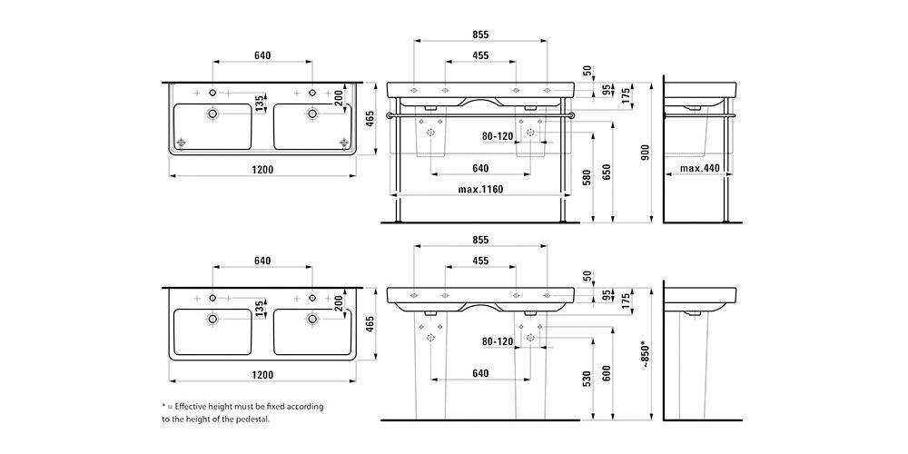 LAUFEN Doppelwaschtisch PRO S 1200x460mm m ÜL 1 HL-Ausf. weiß