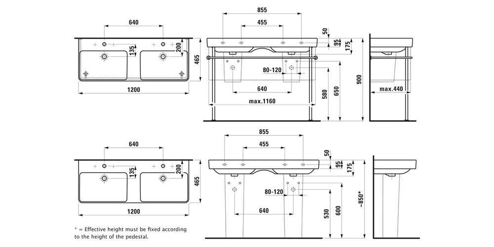 LAUFEN Doppelwaschtisch PRO S 1200x460mm m ÜL 1 HL-Ausf. weiß