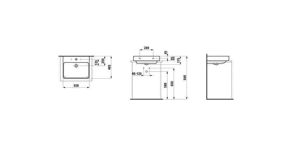 LAUFEN Aufsatzwaschtisch PRO S 550x465mm m ÜL 1 HL-Ausf. weiß