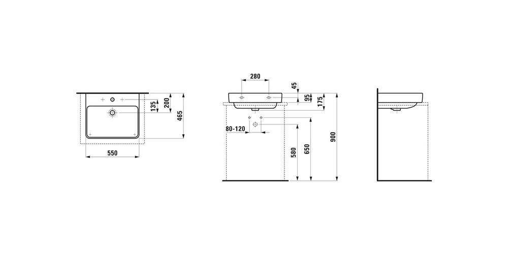 LAUFEN Aufsatzwaschtisch PRO S 550x465mm m ÜL 1 HL-Ausf. weiß