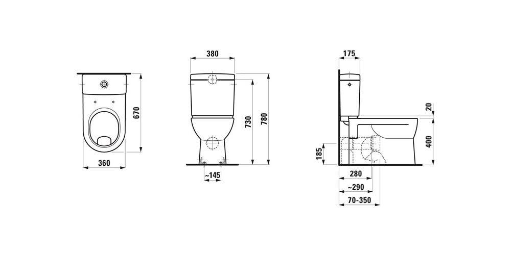 LAUFEN Stand-WC-Kombination PRO Flachspüler, 6 l bahamabeige