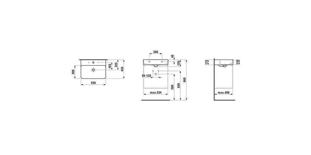 LAUFEN Waschtisch VAL 550x420mm m ÜL 1 HL-Ausf. weiß