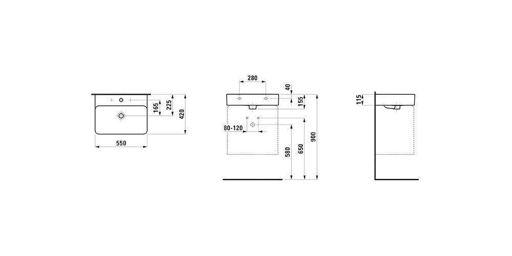 LAUFEN Waschtisch VAL 550x420mm m ÜL 1 HL-Ausf. weiß