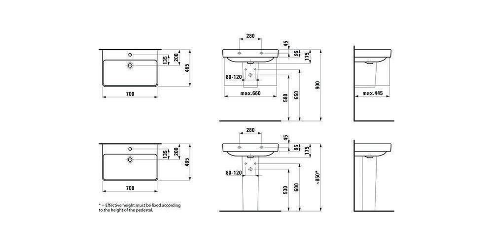 LAUFEN Waschtisch PRO S 700x465mm mit Überlauf, 1 Hahnloch weiß