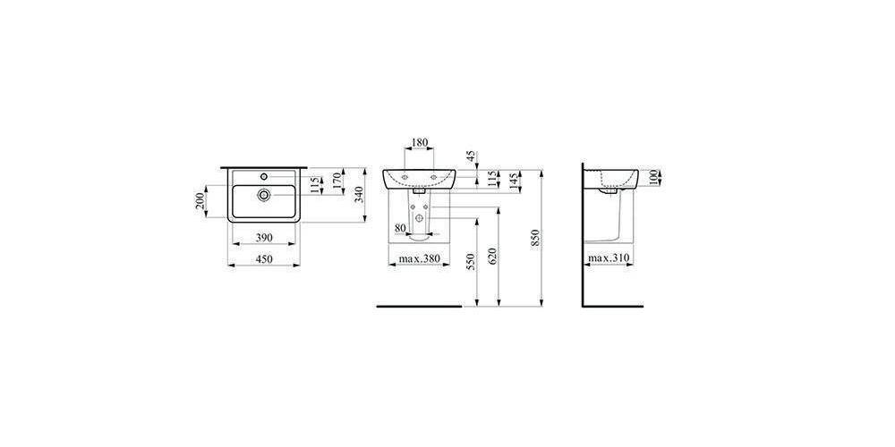 LAUFEN Handwaschbecken PRO A 450x340mm m ÜL 1 HL-Ausf. weiß
