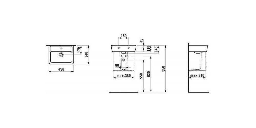 LAUFEN Handwaschbecken PRO A 450x340mm m ÜL 1 HL-Ausf. weiß